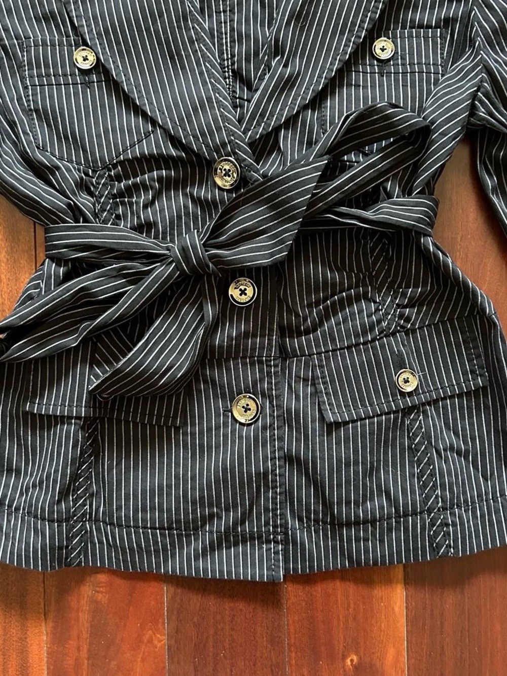 Y2K Express Pinstripe Tie-Waist Blouse - Picture 5 of 8